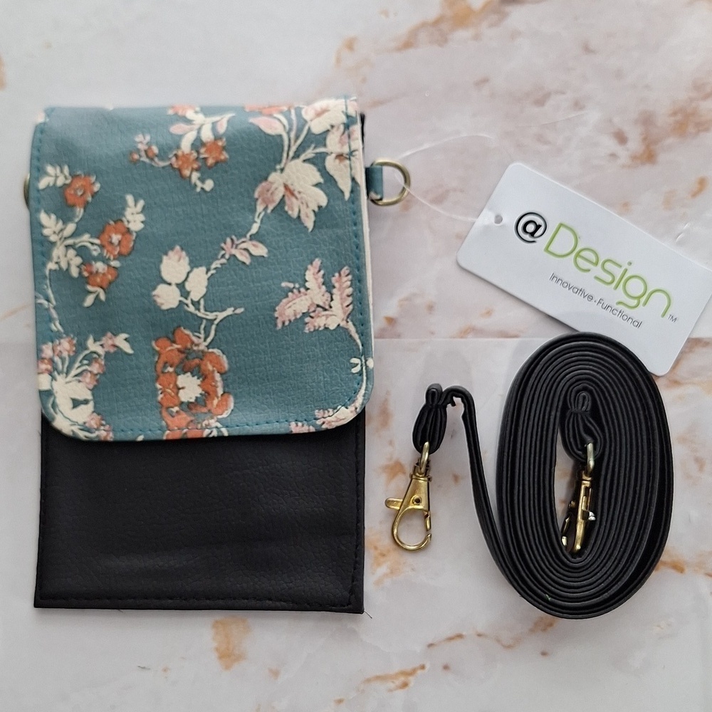 Design Cell Phone Purse Floral Green and Black Wallet Crossbody